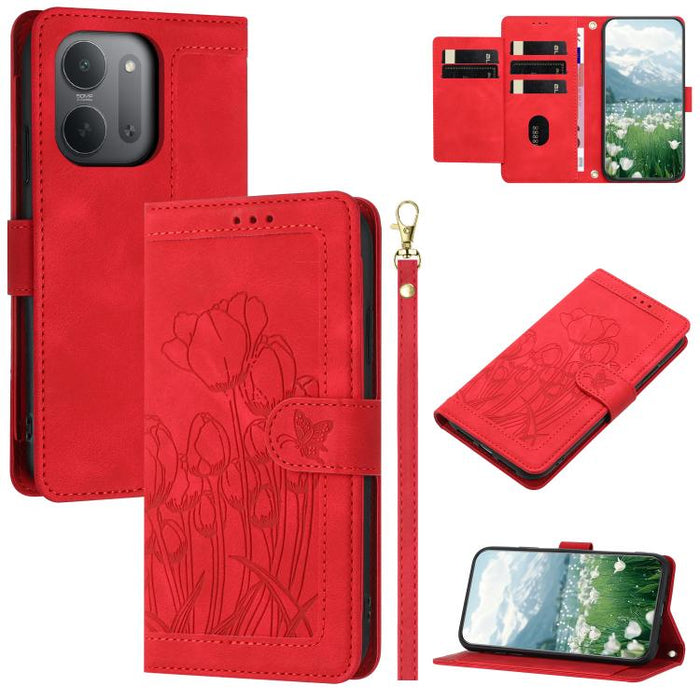 Funda para teléfono de piel con estampado de tulipanes y cordón, For Redmi 15a 5G, For Redmi Note 15 Pro+ 5G Global 163.3mm, For Redmi Note 15 5G / 4G Global 164mm, For Redmi Note 15 Pro 5G Global 163.6mm, For Redmi Note 14 4G 164.84mm                 ...