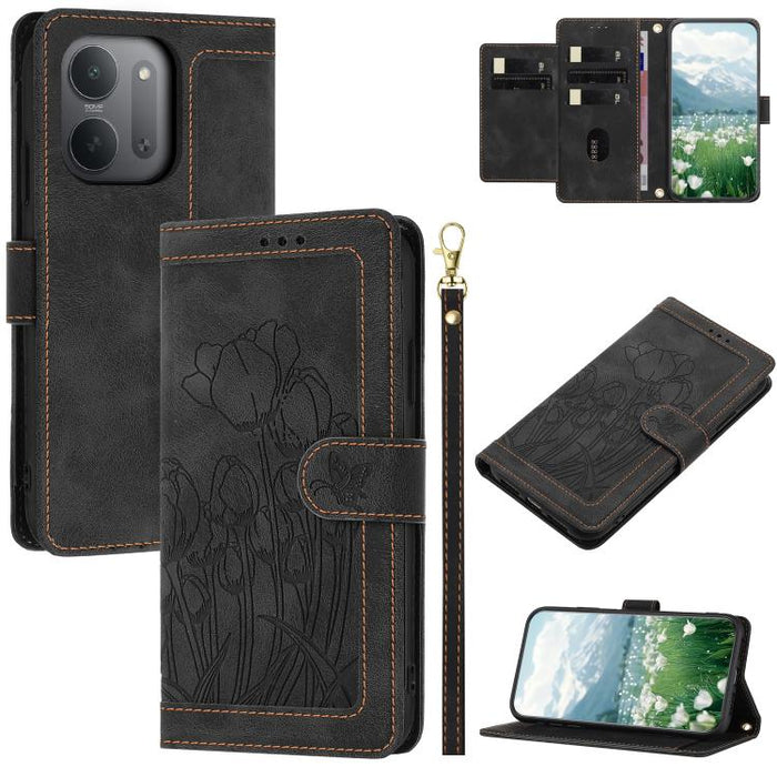 Funda para teléfono de piel con estampado de tulipanes y cordón, For Redmi 15a 5G, For Redmi Note 15 Pro+ 5G Global 163.3mm, For Redmi Note 15 5G / 4G Global 164mm, For Redmi Note 15 Pro 5G Global 163.6mm, For Redmi Note 14 4G 164.84mm                 ...