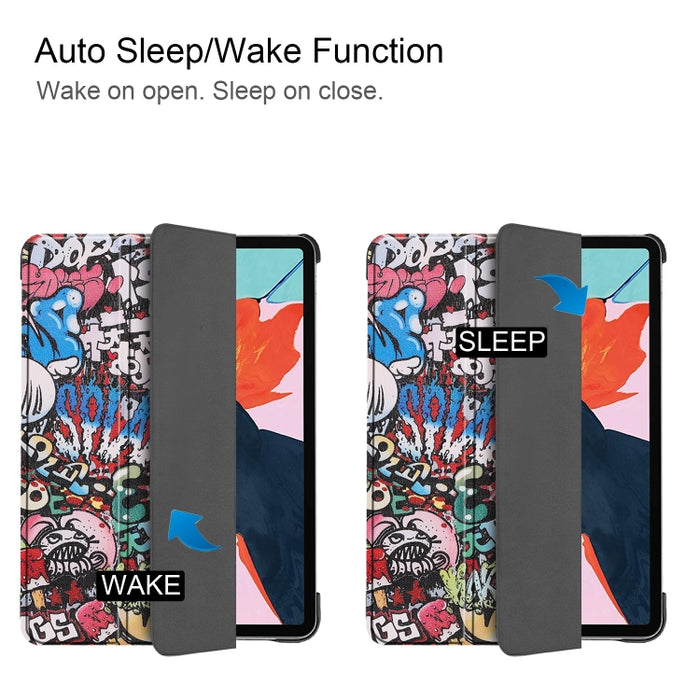 Para iPad Air 2020 10.8 Funda de cuero con tapa horizontal de dibujo a color con soporte de tres pliegues y función de reposo / activación
