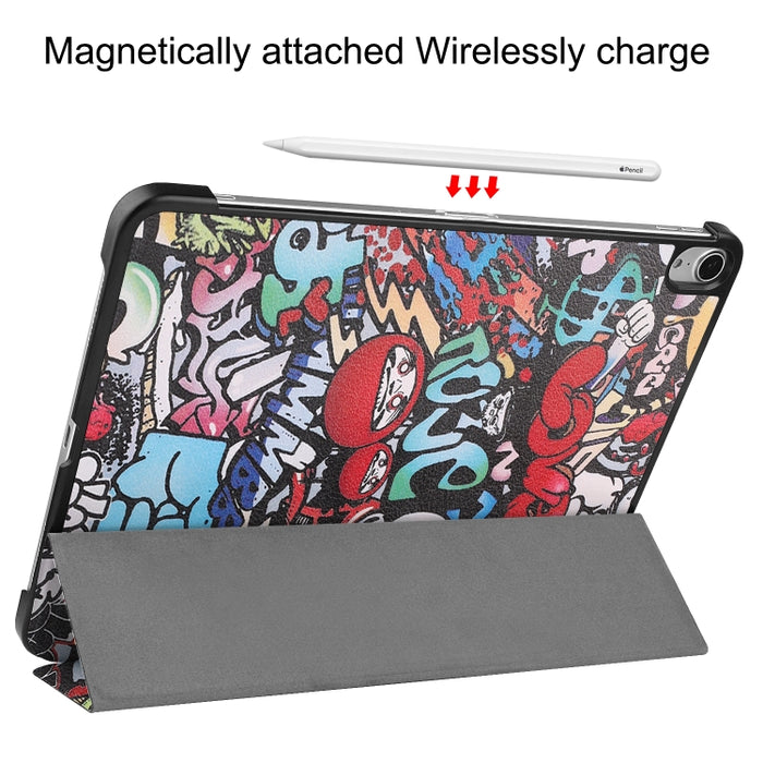 Para iPad Air 2020 10.8 Funda de cuero con tapa horizontal de dibujo a color con soporte de tres pliegues y función de reposo / activación