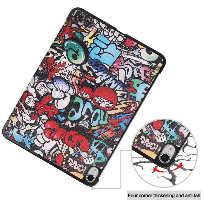 Para iPad Air 2020 10.8 Funda de cuero con tapa horizontal de dibujo a color con soporte de tres pliegues y función de reposo / activación