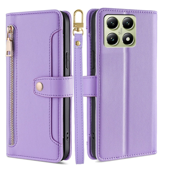 Funda de cuero para teléfono con cremallera y diseño cruzado con textura de oveja, For Xiaomi 17 Ultra, For Xiaomi 17 Pro Max, For Xiaomi 17 Pro, For Xiaomi 17, For Xiaomi Civi 5 Pro 5G, For Xiaomi 15 Ultra, For Xiaomi 14T Pro 5G, For Xiaomi 14T 5G