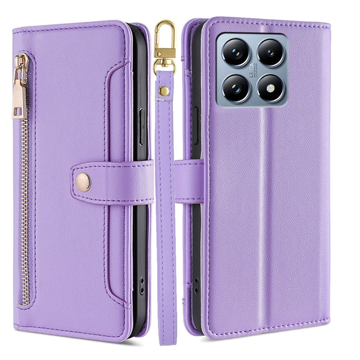 Funda de cuero para teléfono con cremallera y diseño cruzado con textura de oveja, For Xiaomi 17 Ultra, For Xiaomi 17 Pro Max, For Xiaomi 17 Pro, For Xiaomi 17, For Xiaomi Civi 5 Pro 5G, For Xiaomi 15 Ultra, For Xiaomi 14T Pro 5G, For Xiaomi 14T 5G