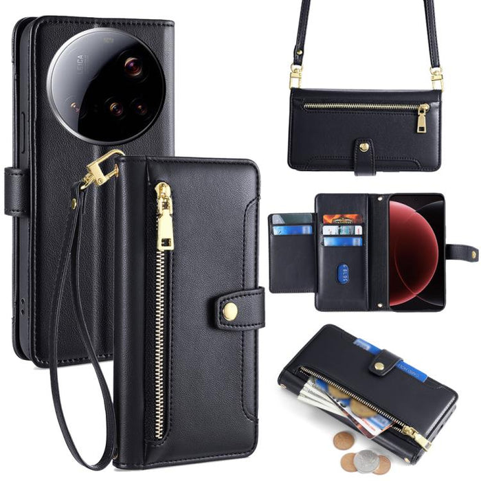 Funda de cuero para teléfono con cremallera y diseño cruzado con textura de oveja, For Xiaomi 17 Ultra, For Xiaomi 17 Pro Max, For Xiaomi 17 Pro, For Xiaomi 17, For Xiaomi Civi 5 Pro 5G, For Xiaomi 15 Ultra, For Xiaomi 14T Pro 5G, For Xiaomi 14T 5G