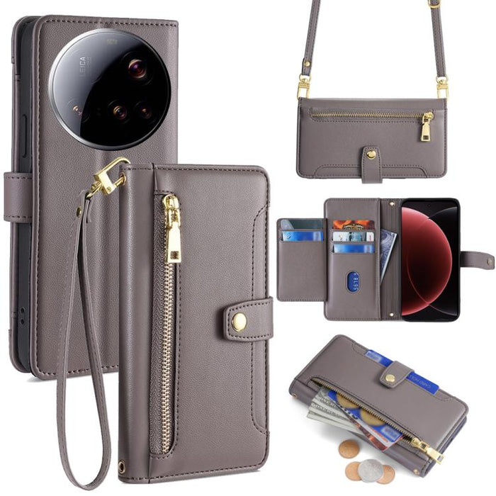 Funda de cuero para teléfono con cremallera y diseño cruzado con textura de oveja, For Xiaomi 17 Ultra, For Xiaomi 17 Pro Max, For Xiaomi 17 Pro, For Xiaomi 17, For Xiaomi Civi 5 Pro 5G, For Xiaomi 15 Ultra, For Xiaomi 14T Pro 5G, For Xiaomi 14T 5G