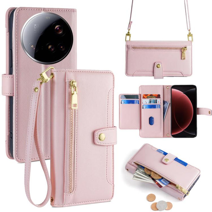 Funda de cuero para teléfono con cremallera y diseño cruzado con textura de oveja, For Xiaomi 17 Ultra, For Xiaomi 17 Pro Max, For Xiaomi 17 Pro, For Xiaomi 17, For Xiaomi Civi 5 Pro 5G, For Xiaomi 15 Ultra, For Xiaomi 14T Pro 5G, For Xiaomi 14T 5G