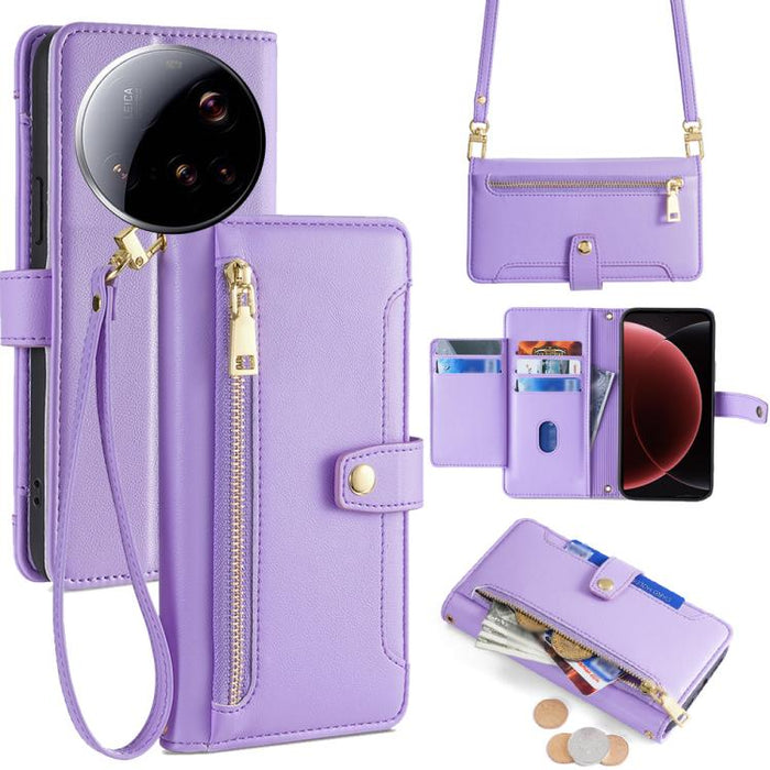 Funda de cuero para teléfono con cremallera y diseño cruzado con textura de oveja, For Xiaomi 17 Ultra, For Xiaomi 17 Pro Max, For Xiaomi 17 Pro, For Xiaomi 17, For Xiaomi Civi 5 Pro 5G, For Xiaomi 15 Ultra, For Xiaomi 14T Pro 5G, For Xiaomi 14T 5G