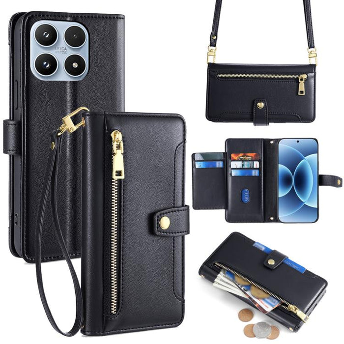 Funda de cuero para teléfono con cremallera y diseño cruzado con textura de oveja, For Xiaomi 17 Ultra, For Xiaomi 17 Pro Max, For Xiaomi 17 Pro, For Xiaomi 17, For Xiaomi Civi 5 Pro 5G, For Xiaomi 15 Ultra, For Xiaomi 14T Pro 5G, For Xiaomi 14T 5G