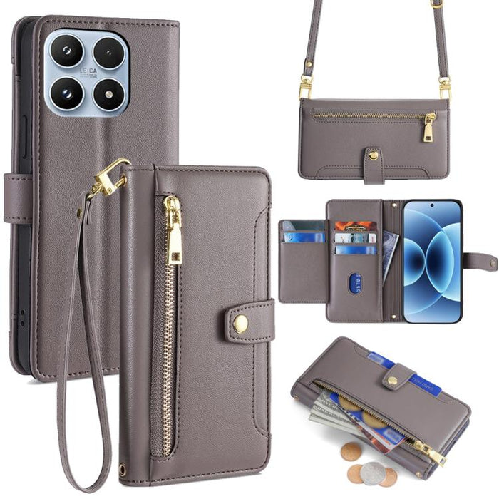 Funda de cuero para teléfono con cremallera y diseño cruzado con textura de oveja, For Xiaomi 17 Ultra, For Xiaomi 17 Pro Max, For Xiaomi 17 Pro, For Xiaomi 17, For Xiaomi Civi 5 Pro 5G, For Xiaomi 15 Ultra, For Xiaomi 14T Pro 5G, For Xiaomi 14T 5G