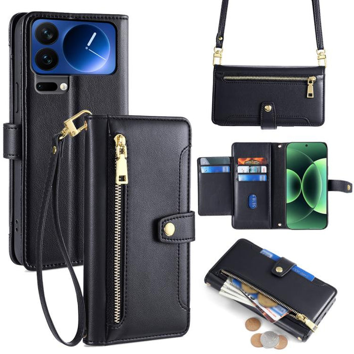 Funda de cuero para teléfono con cremallera y diseño cruzado con textura de oveja, For Xiaomi 17 Ultra, For Xiaomi 17 Pro Max, For Xiaomi 17 Pro, For Xiaomi 17, For Xiaomi Civi 5 Pro 5G, For Xiaomi 15 Ultra, For Xiaomi 14T Pro 5G, For Xiaomi 14T 5G