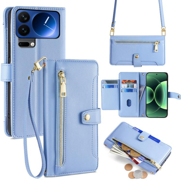 Funda de cuero para teléfono con cremallera y diseño cruzado con textura de oveja, For Xiaomi 17 Ultra, For Xiaomi 17 Pro Max, For Xiaomi 17 Pro, For Xiaomi 17, For Xiaomi Civi 5 Pro 5G, For Xiaomi 15 Ultra, For Xiaomi 14T Pro 5G, For Xiaomi 14T 5G
