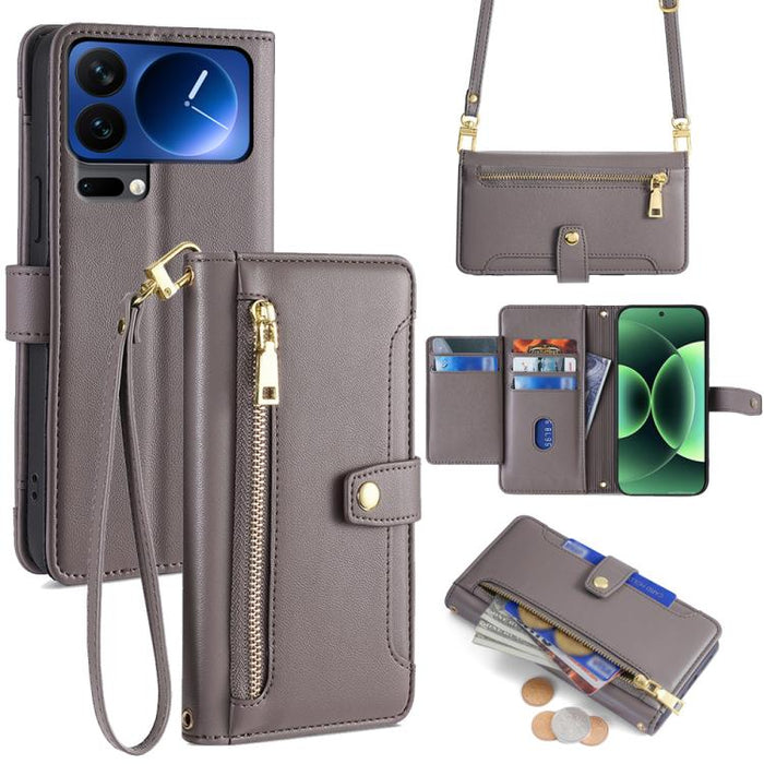 Funda de cuero para teléfono con cremallera y diseño cruzado con textura de oveja, For Xiaomi 17 Ultra, For Xiaomi 17 Pro Max, For Xiaomi 17 Pro, For Xiaomi 17, For Xiaomi Civi 5 Pro 5G, For Xiaomi 15 Ultra, For Xiaomi 14T Pro 5G, For Xiaomi 14T 5G
