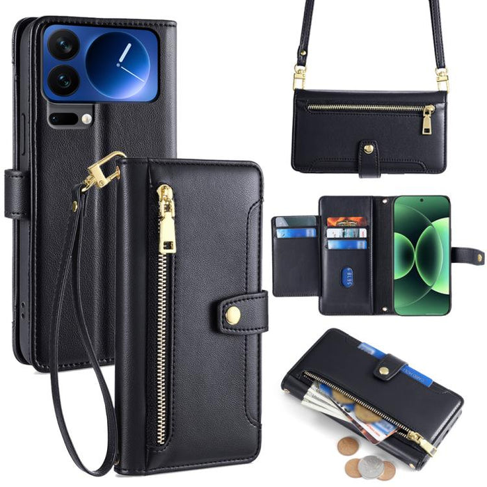 Funda de cuero para teléfono con cremallera y diseño cruzado con textura de oveja, For Xiaomi 17 Ultra, For Xiaomi 17 Pro Max, For Xiaomi 17 Pro, For Xiaomi 17, For Xiaomi Civi 5 Pro 5G, For Xiaomi 15 Ultra, For Xiaomi 14T Pro 5G, For Xiaomi 14T 5G