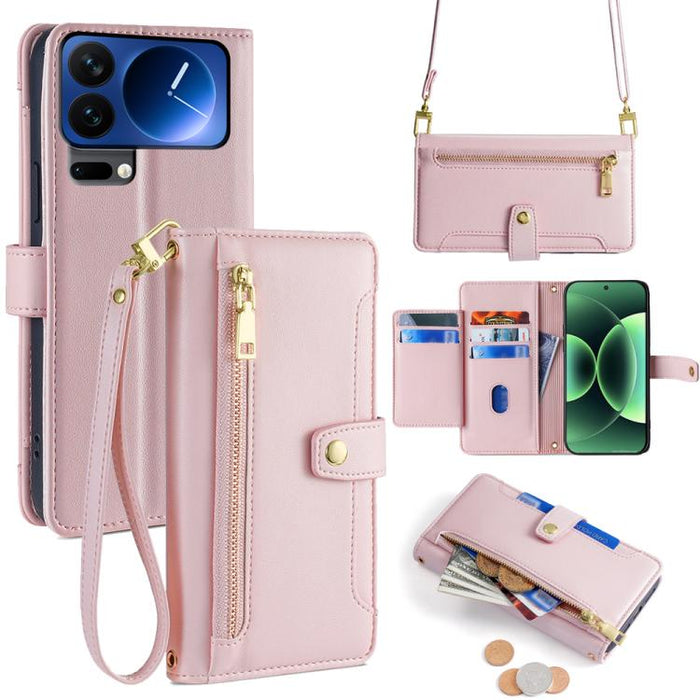 Funda de cuero para teléfono con cremallera y diseño cruzado con textura de oveja, For Xiaomi 17 Ultra, For Xiaomi 17 Pro Max, For Xiaomi 17 Pro, For Xiaomi 17, For Xiaomi Civi 5 Pro 5G, For Xiaomi 15 Ultra, For Xiaomi 14T Pro 5G, For Xiaomi 14T 5G