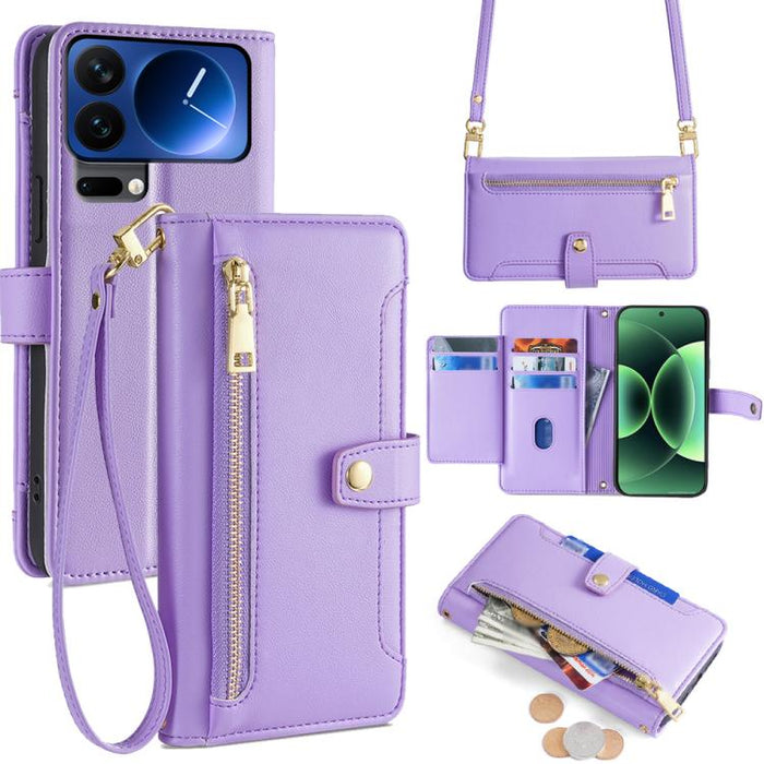 Funda de cuero para teléfono con cremallera y diseño cruzado con textura de oveja, For Xiaomi 17 Ultra, For Xiaomi 17 Pro Max, For Xiaomi 17 Pro, For Xiaomi 17, For Xiaomi Civi 5 Pro 5G, For Xiaomi 15 Ultra, For Xiaomi 14T Pro 5G, For Xiaomi 14T 5G