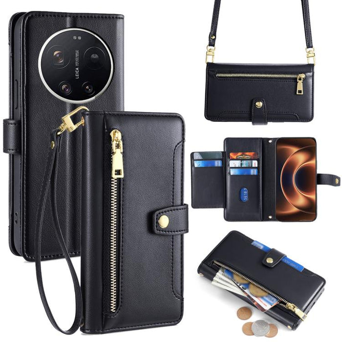 Funda de cuero para teléfono con cremallera y diseño cruzado con textura de oveja, For Xiaomi 17 Ultra, For Xiaomi 17 Pro Max, For Xiaomi 17 Pro, For Xiaomi 17, For Xiaomi Civi 5 Pro 5G, For Xiaomi 15 Ultra, For Xiaomi 14T Pro 5G, For Xiaomi 14T 5G