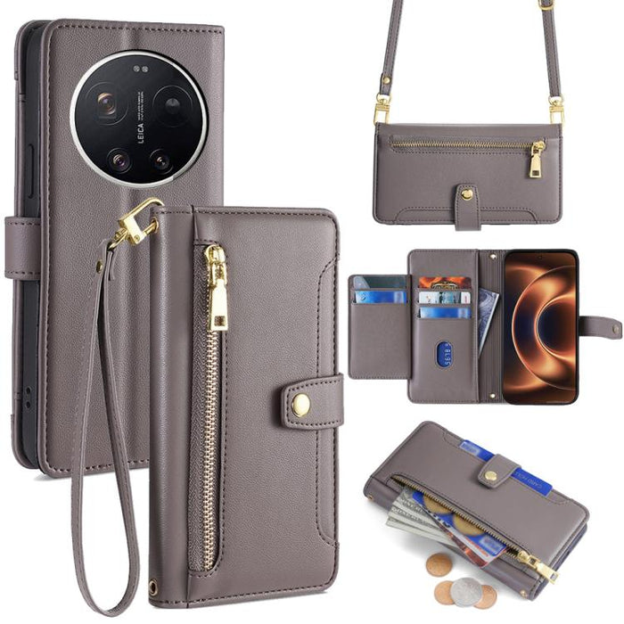 Funda de cuero para teléfono con cremallera y diseño cruzado con textura de oveja, For Xiaomi 17 Ultra, For Xiaomi 17 Pro Max, For Xiaomi 17 Pro, For Xiaomi 17, For Xiaomi Civi 5 Pro 5G, For Xiaomi 15 Ultra, For Xiaomi 14T Pro 5G, For Xiaomi 14T 5G