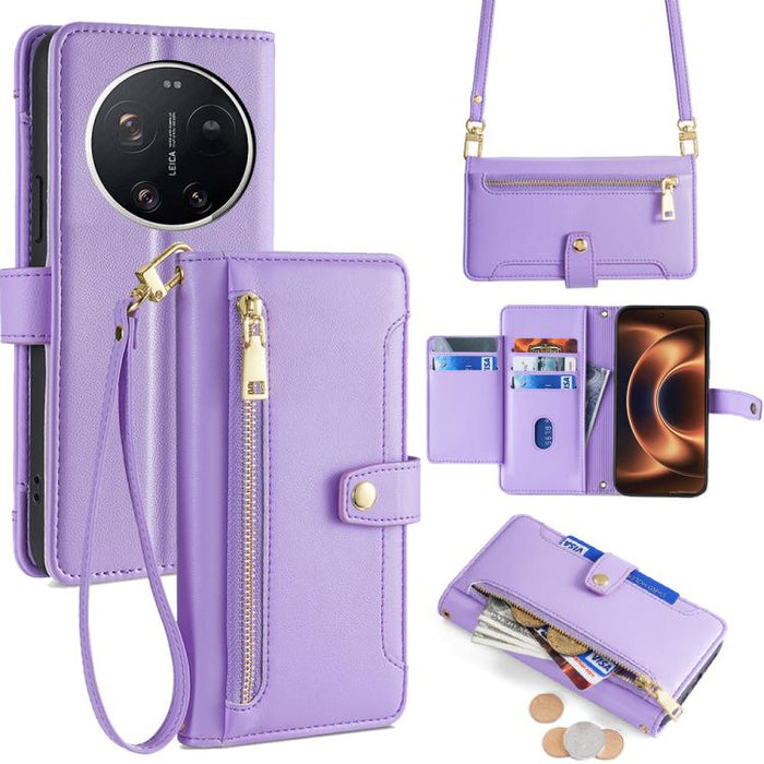 Funda de cuero para teléfono con cremallera y diseño cruzado con textura de oveja, For Xiaomi 17 Ultra, For Xiaomi 17 Pro Max, For Xiaomi 17 Pro, For Xiaomi 17, For Xiaomi Civi 5 Pro 5G, For Xiaomi 15 Ultra, For Xiaomi 14T Pro 5G, For Xiaomi 14T 5G