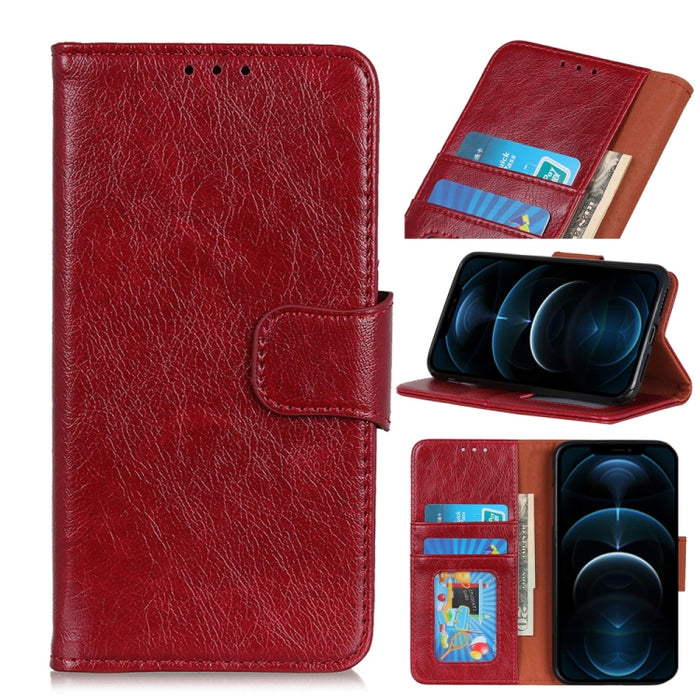 Estuche de cuero con tapa horizontal Napa Texture con soporte, ranura para tarjeta y billetera