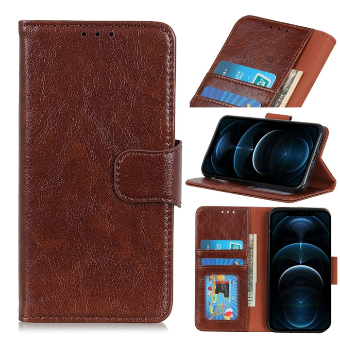 Estuche de cuero con tapa horizontal Napa Texture con soporte, ranura para tarjeta y billetera