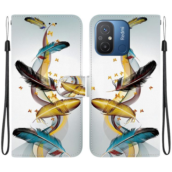 Funda de cuero para teléfono con dibujo de colores y textura de cristal, For Redmi 12C / 11A