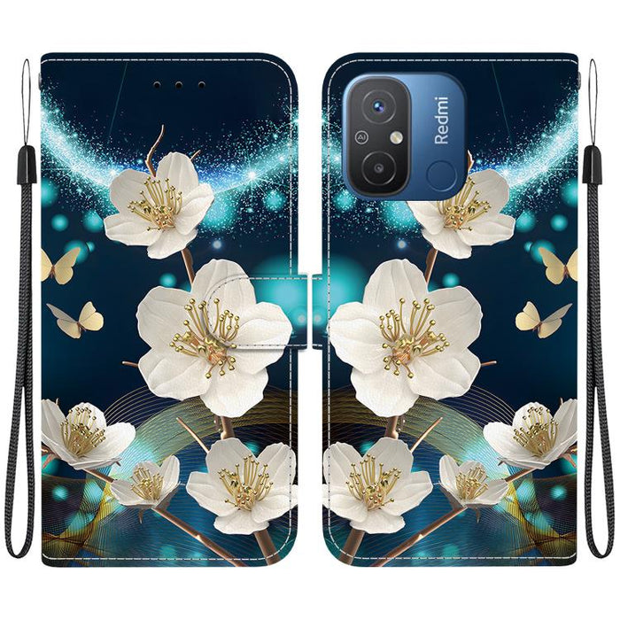 Funda de cuero para teléfono con dibujo de colores y textura de cristal, For Redmi 12C / 11A