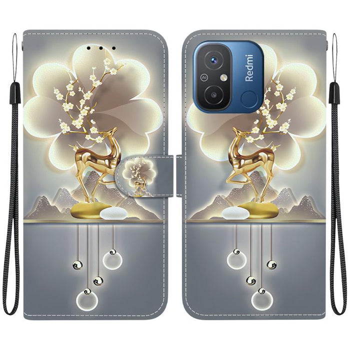 Funda de cuero para teléfono con dibujo de colores y textura de cristal, For Redmi 12C / 11A