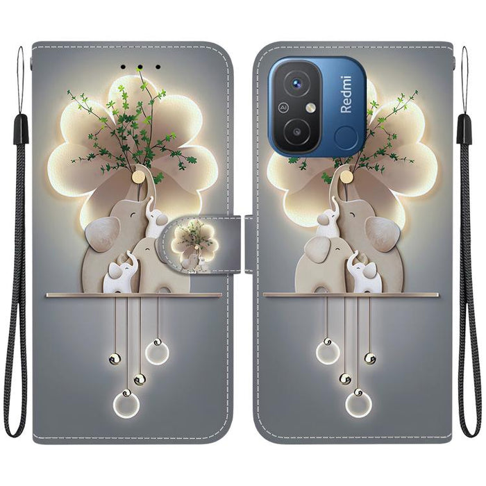 Funda de cuero para teléfono con dibujo de colores y textura de cristal, For Redmi 12C / 11A