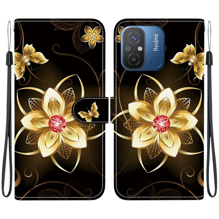 Funda de cuero para teléfono con dibujo de colores y textura de cristal, For Redmi 12C / 11A