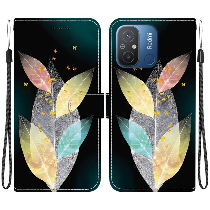 Funda de cuero para teléfono con dibujo de colores y textura de cristal, For Redmi 12C / 11A