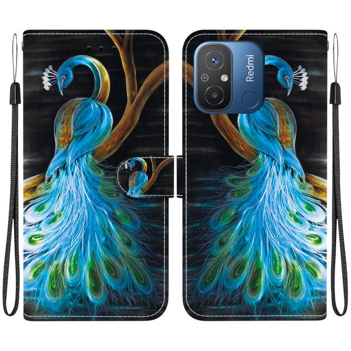 Funda de cuero para teléfono con dibujo de colores y textura de cristal, For Redmi 12C / 11A