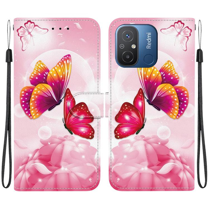 Funda de cuero para teléfono con dibujo de colores y textura de cristal, For Redmi 12C / 11A