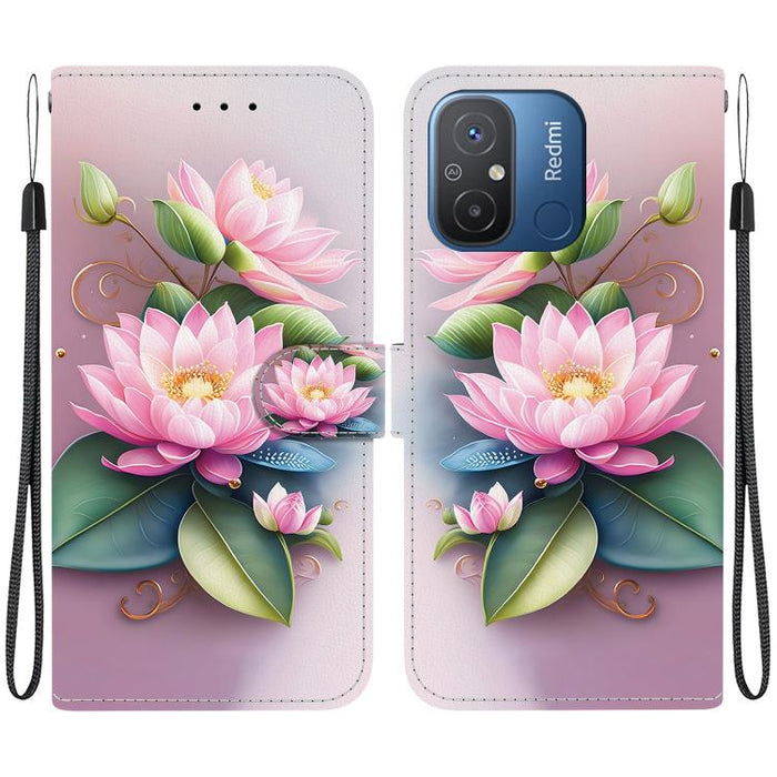 Funda de cuero para teléfono con dibujo de colores y textura de cristal, For Redmi 12C / 11A