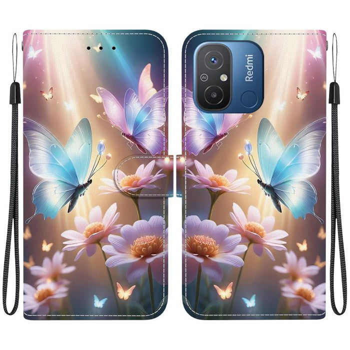 Funda de cuero para teléfono con dibujo de colores y textura de cristal, For Redmi 12C / 11A
