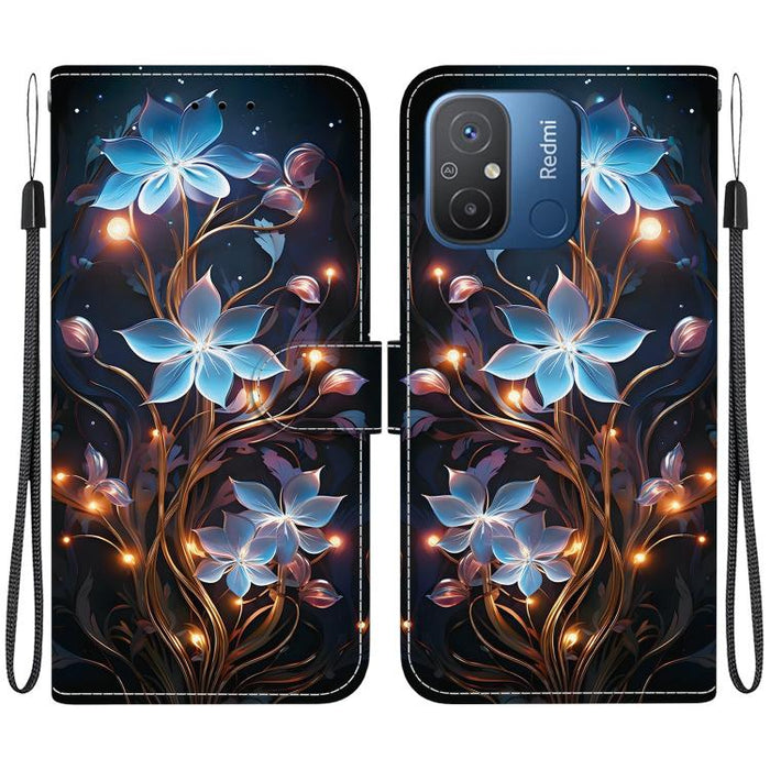 Funda de cuero para teléfono con dibujo de colores y textura de cristal, For Redmi 12C / 11A