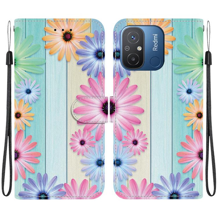 Funda de cuero para teléfono con dibujo de colores y textura de cristal, For Redmi 12C / 11A