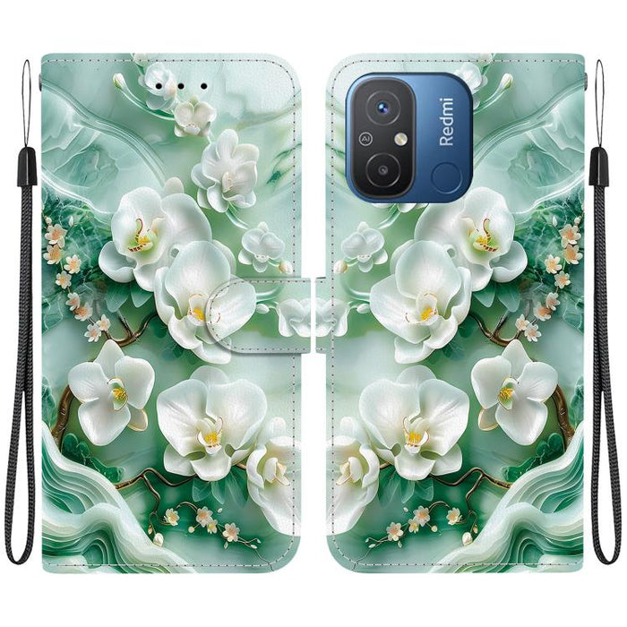Funda de cuero para teléfono con dibujo de colores y textura de cristal, For Redmi 12C / 11A