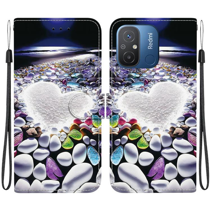 Funda de cuero para teléfono con dibujo de colores y textura de cristal, For Redmi 12C / 11A