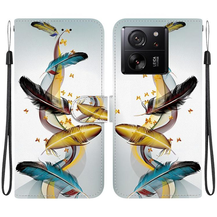 Funda de cuero para teléfono con dibujo de colores y textura de cristal, For Xiaomi 13T / 13T Pro