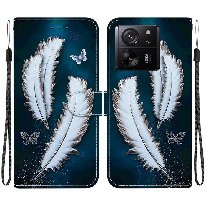 Funda de cuero para teléfono con dibujo de colores y textura de cristal, For Xiaomi 13T / 13T Pro