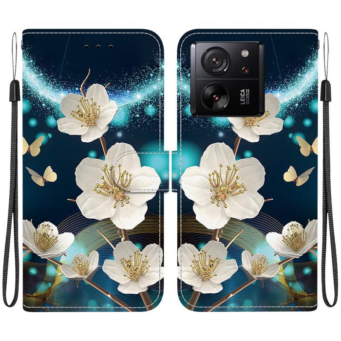 Funda de cuero para teléfono con dibujo de colores y textura de cristal, For Xiaomi 13T / 13T Pro