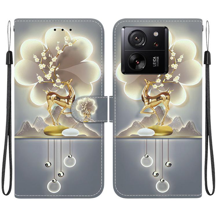 Funda de cuero para teléfono con dibujo de colores y textura de cristal, For Xiaomi 13T / 13T Pro