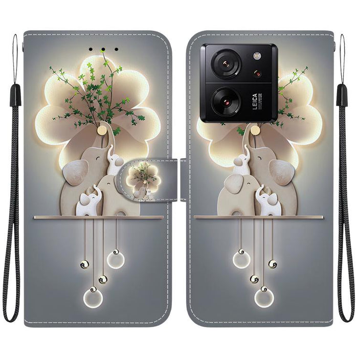 Funda de cuero para teléfono con dibujo de colores y textura de cristal, For Xiaomi 13T / 13T Pro