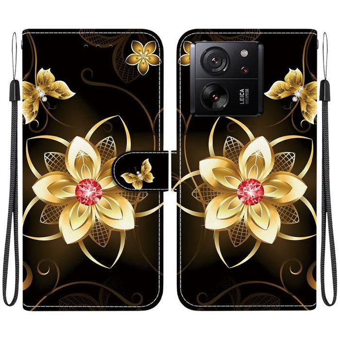 Funda de cuero para teléfono con dibujo de colores y textura de cristal, For Xiaomi 13T / 13T Pro
