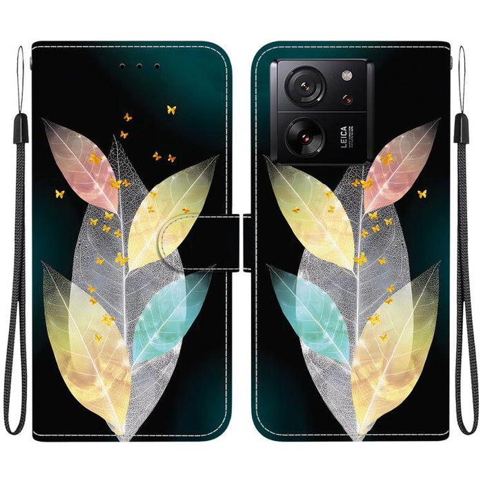 Funda de cuero para teléfono con dibujo de colores y textura de cristal, For Xiaomi 13T / 13T Pro