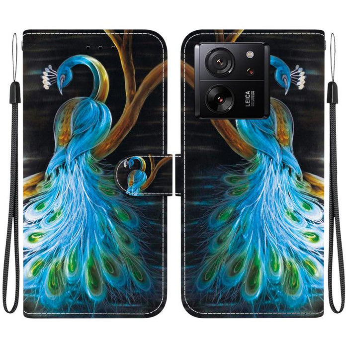 Funda de cuero para teléfono con dibujo de colores y textura de cristal, For Xiaomi 13T / 13T Pro