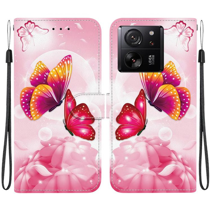 Funda de cuero para teléfono con dibujo de colores y textura de cristal, For Xiaomi 13T / 13T Pro