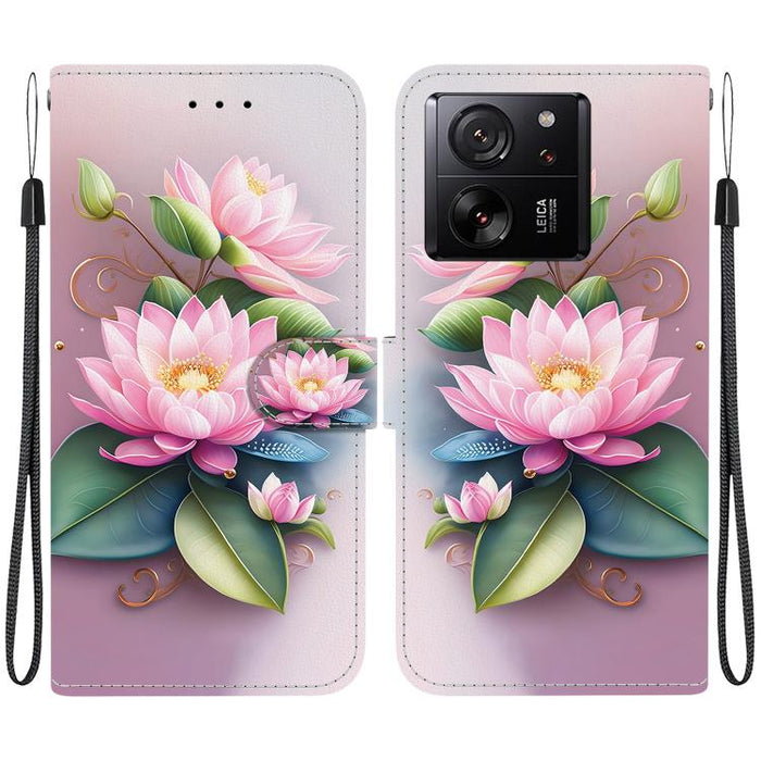 Funda de cuero para teléfono con dibujo de colores y textura de cristal, For Xiaomi 13T / 13T Pro