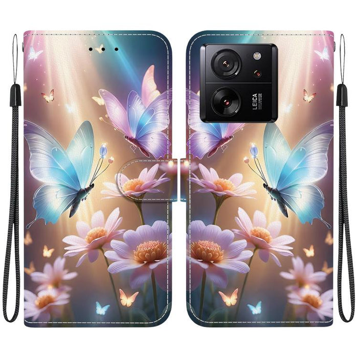 Funda de cuero para teléfono con dibujo de colores y textura de cristal, For Xiaomi 13T / 13T Pro