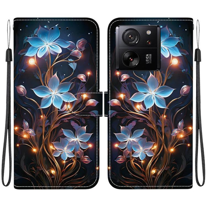 Funda de cuero para teléfono con dibujo de colores y textura de cristal, For Xiaomi 13T / 13T Pro